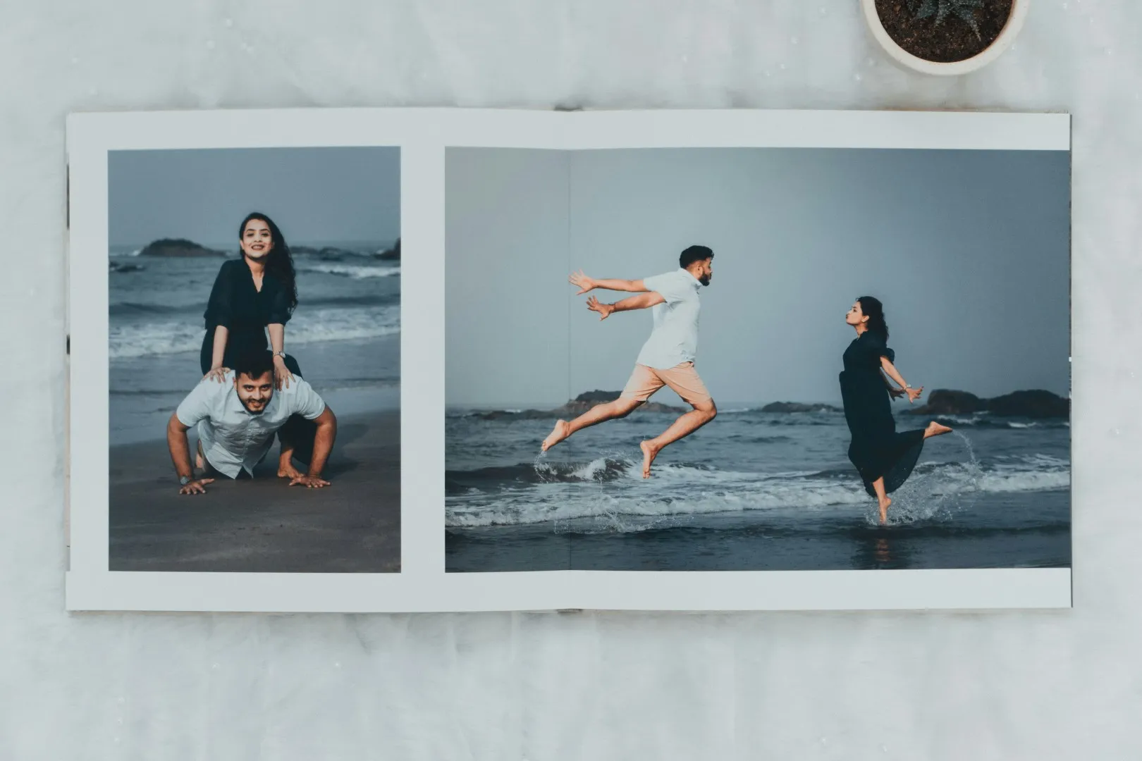 Branded photo album design with elegant typography and logo